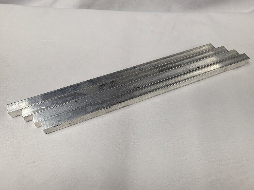 6061 Aluminum Square Bar, 1/2" Square x 12" long, Solid Stock, T6511, 4 pack