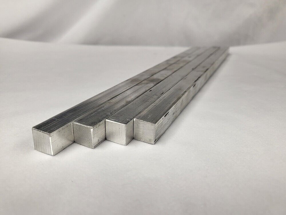 6061 Aluminum Square Bar, 1/2" Square x 12" long, Solid Stock, T6511, 4 pack