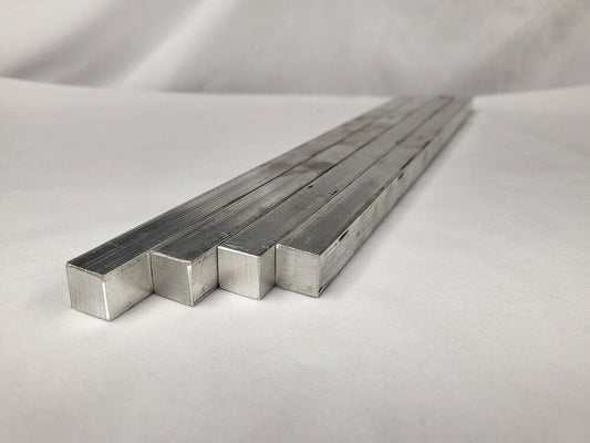 6061 Aluminum Square Bar, 1/2" Square x 12" long, Solid Stock, T6511, 4 pack