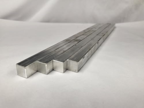 6061 Aluminum Square Bar, 1/2" Square x 10" Long, Solid Stock, T6511, 4 Pack